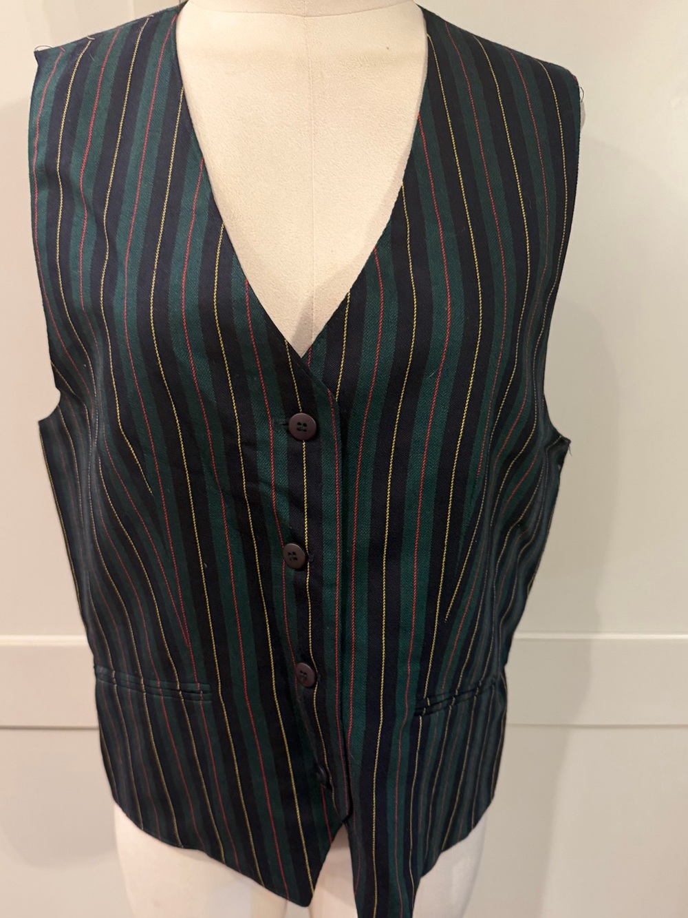 90s vintage Talbots Striped V-Neck Waistcoat Vest in Dark Green
